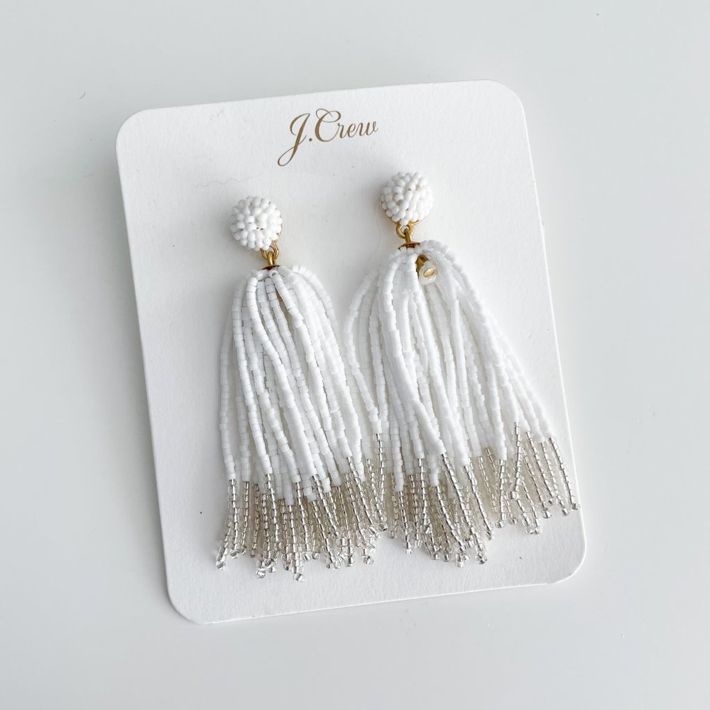 J. Crew Beaded Tassel Earrings (White) - Picture 3 of 3